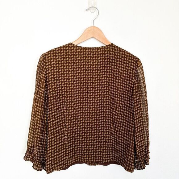 Cynthia Howie Maggy Botique Women’s Silk Two Piece Brown Tan Houndstooth Skirt S - Picture 2 of 13